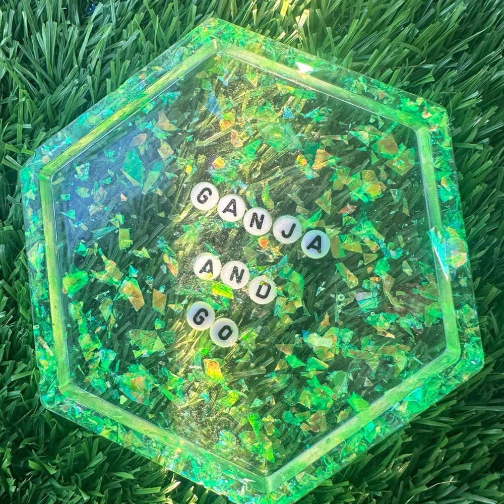 Hexagonal Green Coaster with Text - Picture 2 of 3